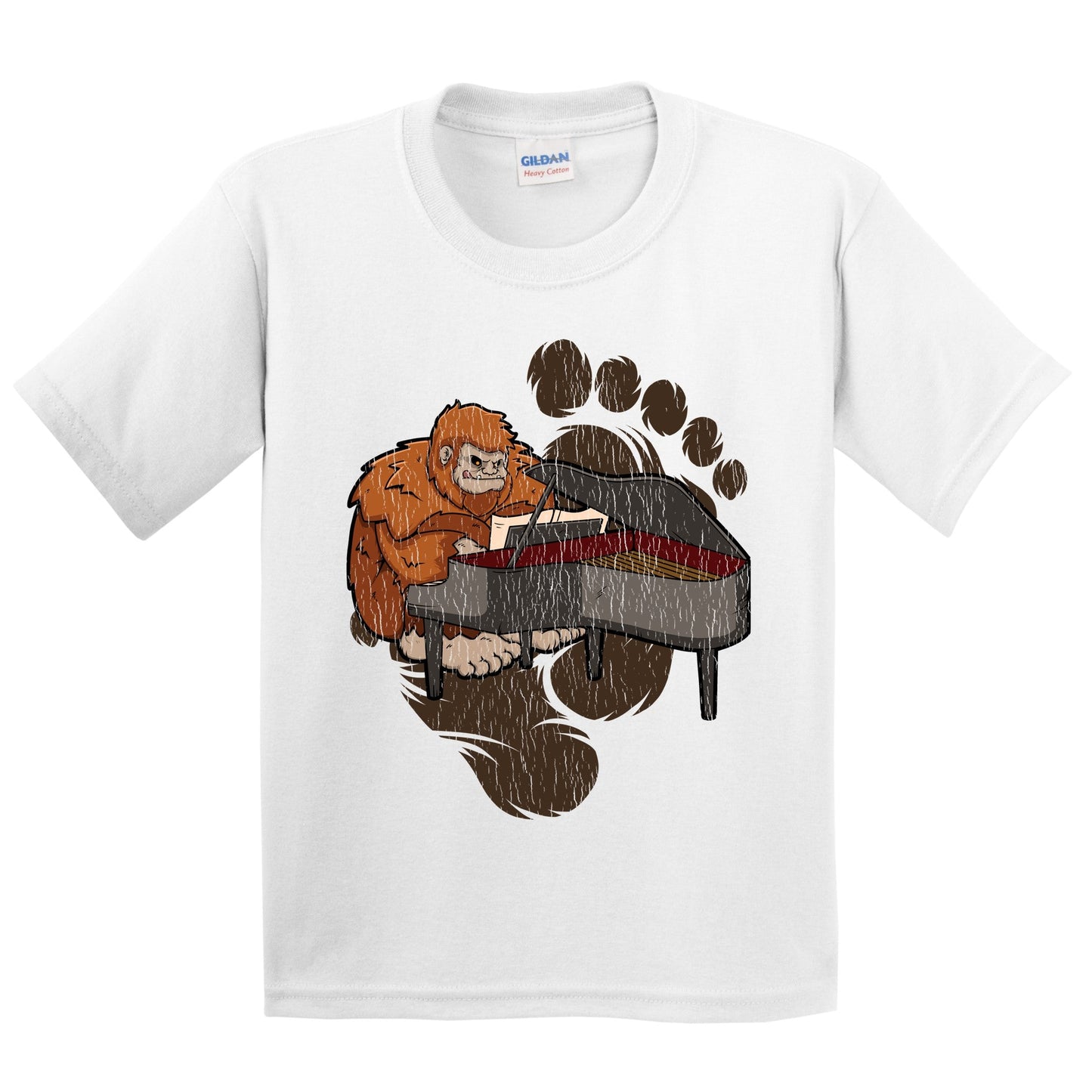 Kids Bigfoot Piano Shirt - Sasquatch Playing Piano Youth T-Shirt