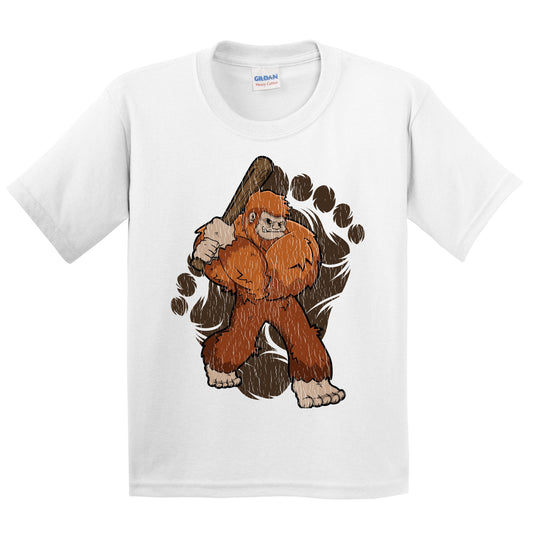 Kids Bigfoot Baseball Shirt - Sasquatch Baseball Bat Youth T-Shirt