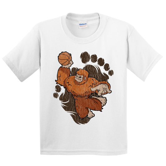 Kids Bigfoot Basketball Shirt - Sasquatch Dunking Youth T-Shirt