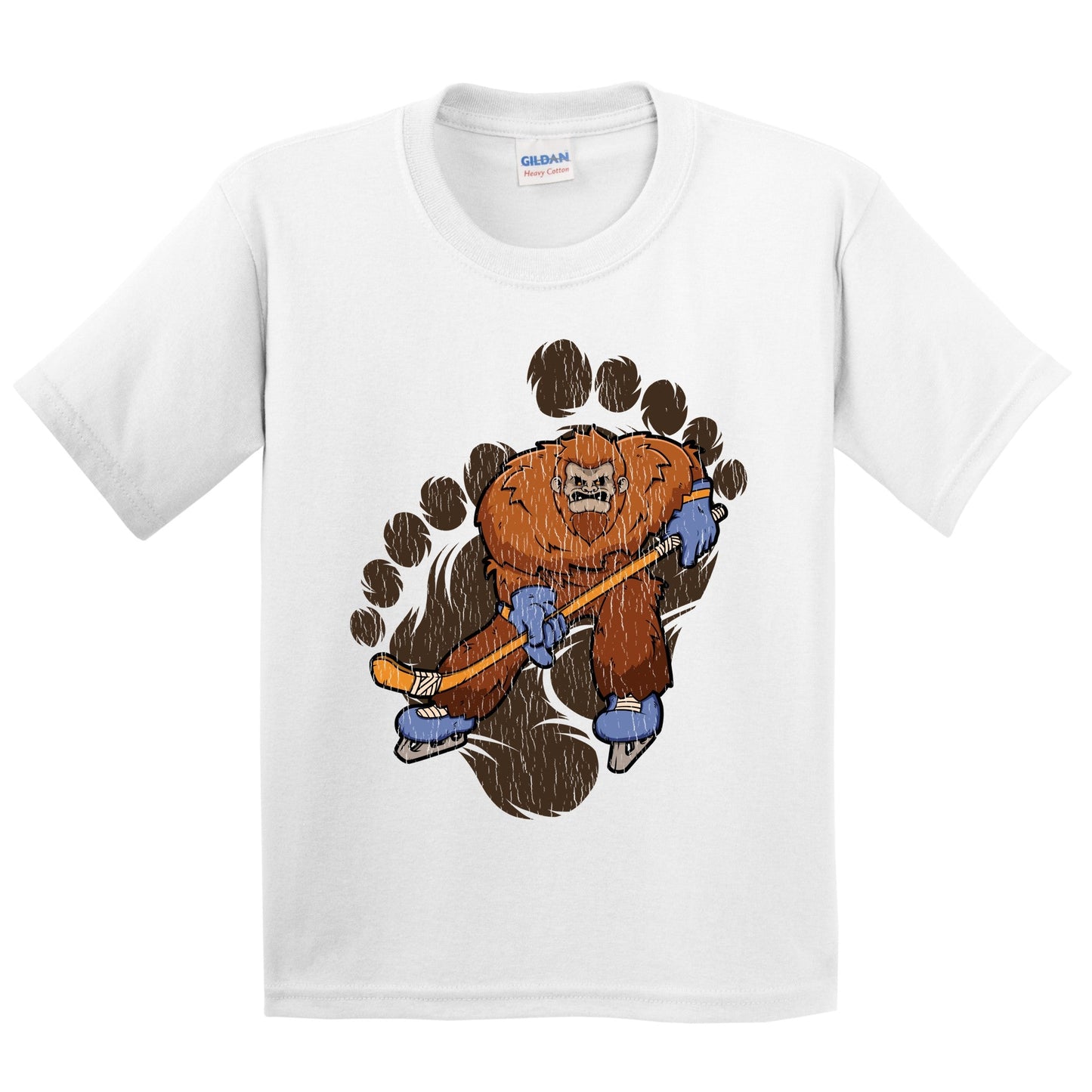 Really Awesome Shirts Kids Bigfoot Hockey Shirt - Sasquatch Ice Hockey Youth T-Shirt Youth Medium / White