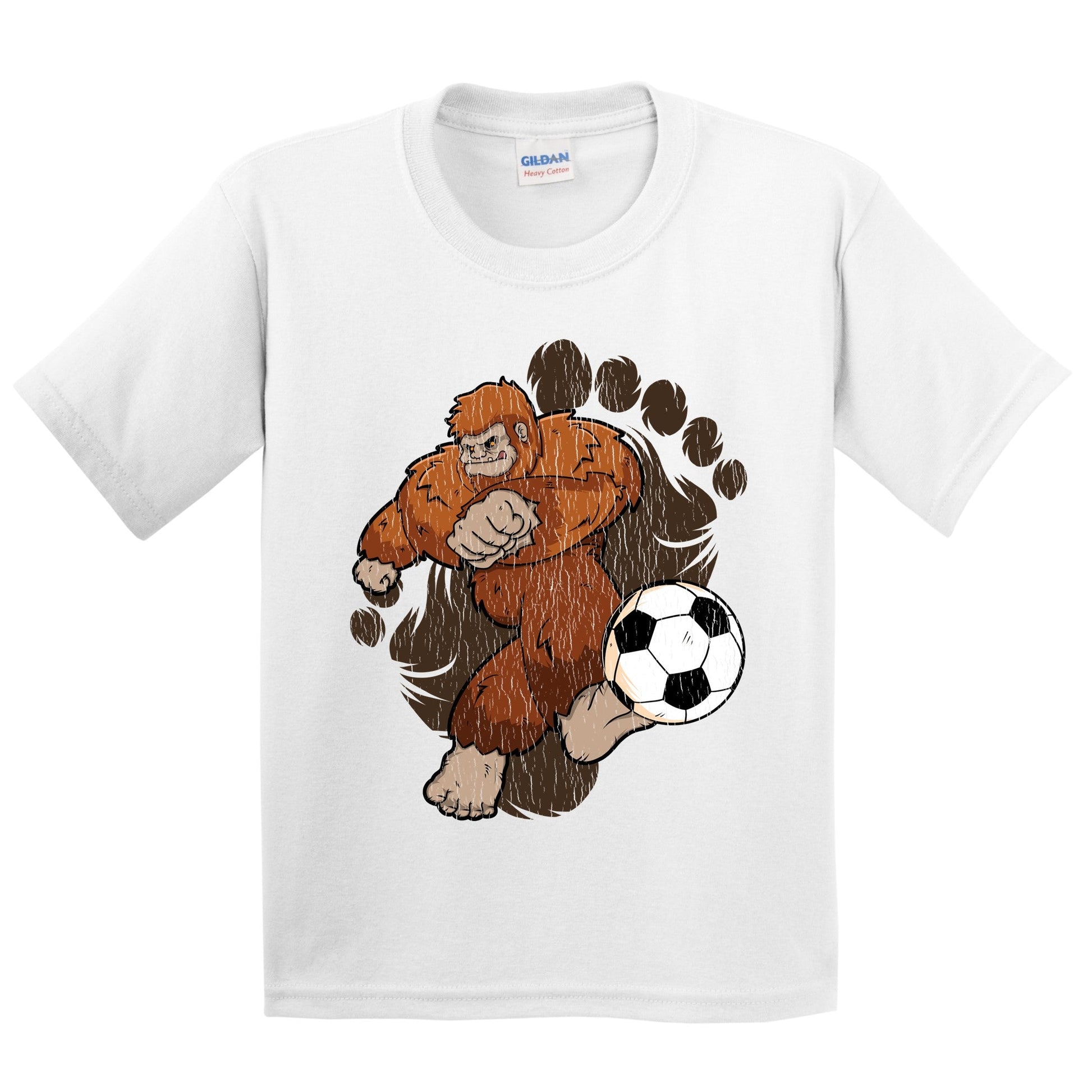 Kids Bigfoot Soccer Shirt - Sasquatch Kicking Soccer Ball Youth T-Shirt