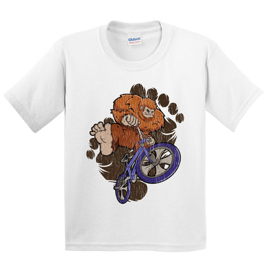 Kids Bigfoot BMX Shirt - Sasquatch on BMX Bike Youth T-Shirt