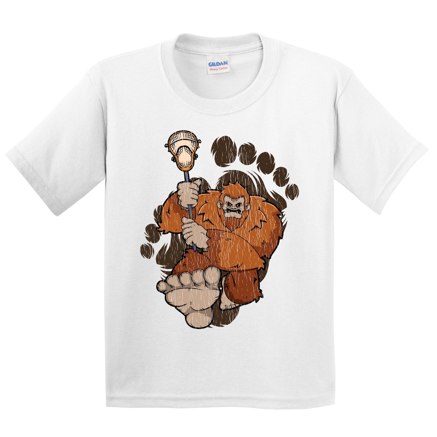 Kids Bigfoot Lacrosse Shirt - Sasquatch Playing Lacrosse Youth T-Shirt