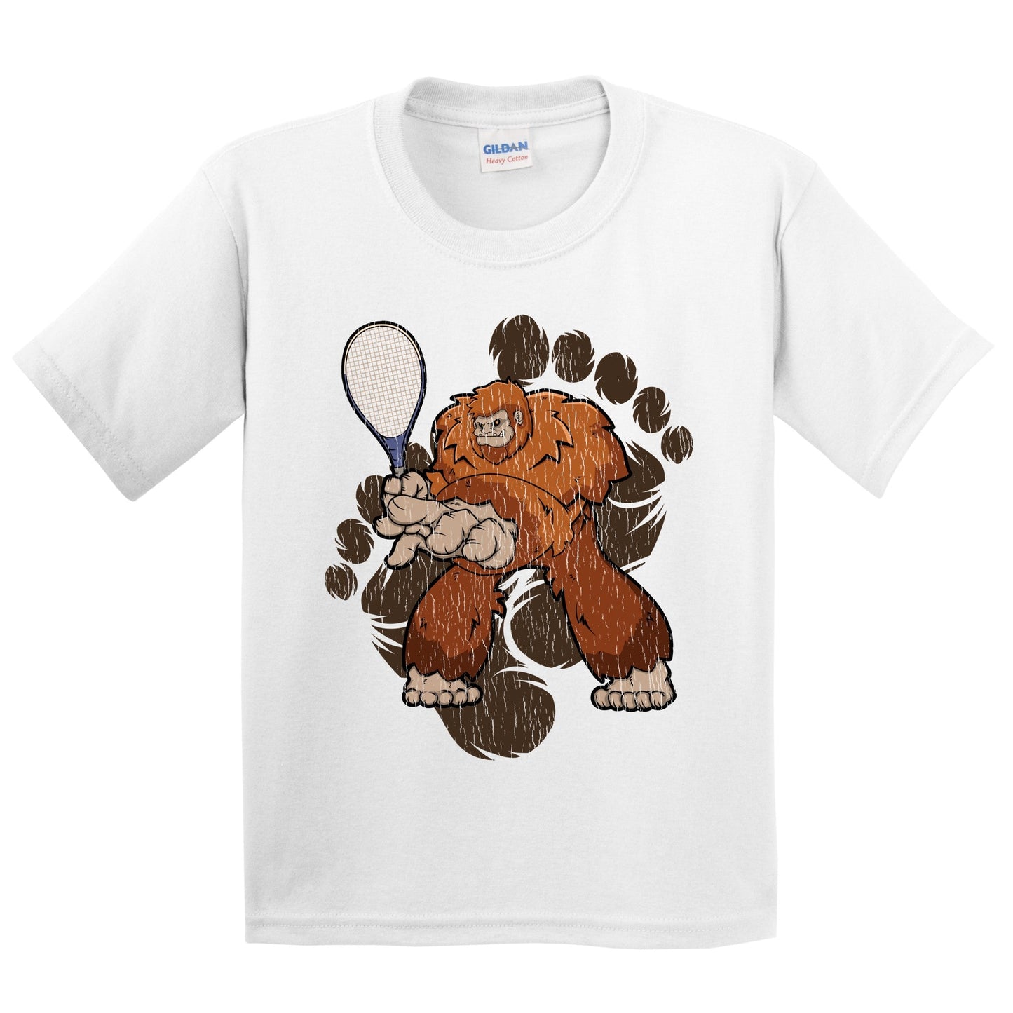 Kids Bigfoot Tennis Shirt - Sasquatch Playing Tennis Youth T-Shirt