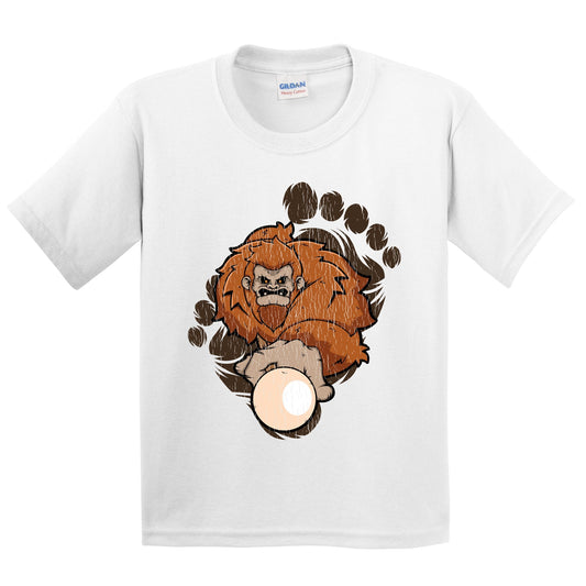 Kids Bigfoot Billiards Shirt - Sasquatch Playing Pool Youth T-Shirt