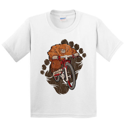 Kids Bigfoot Cycling Shirt - Sasquatch Riding Bike Youth T-Shirt