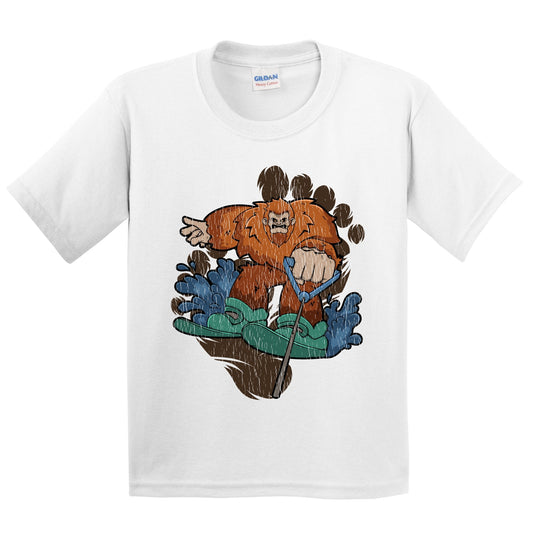 Kids Bigfoot Waterskiing Shirt - Sasquatch on Waterkis Youth T-Shirt