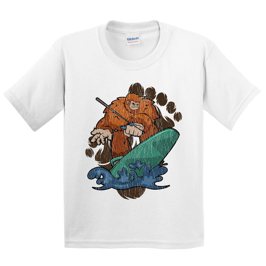 Kids Bigfoot Wakeboarding Shirt - Sasquatch on Wakeboard Youth T-Shirt