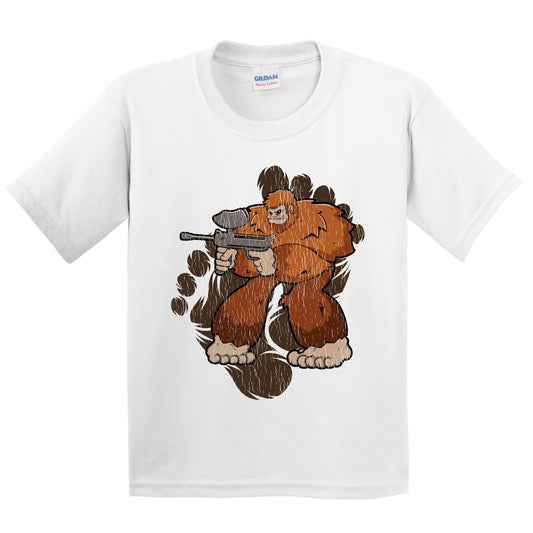 Kids Bigfoot Paintball Shirt - Sasquatch Playing Paintball Youth T-Shirt