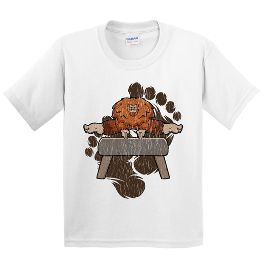 Kids Bigfoot Gymnastics Shirt - Sasquatch on Pommel Horse Youth T-Shirt