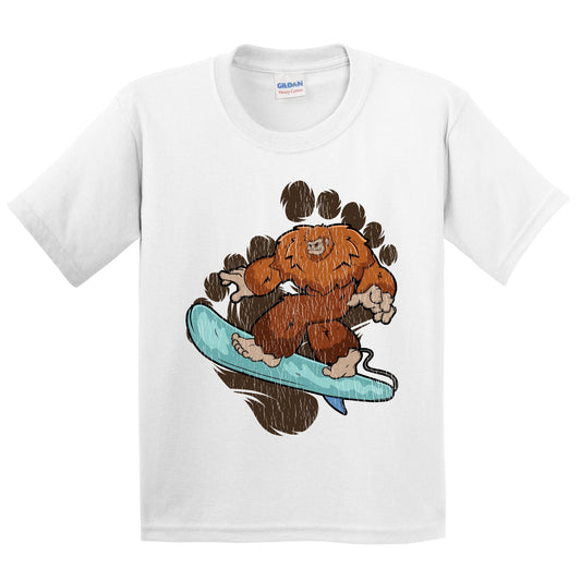 Kids Bigfoot Surfing Shirt - Sasquatch on Surf Board Youth T-Shirt