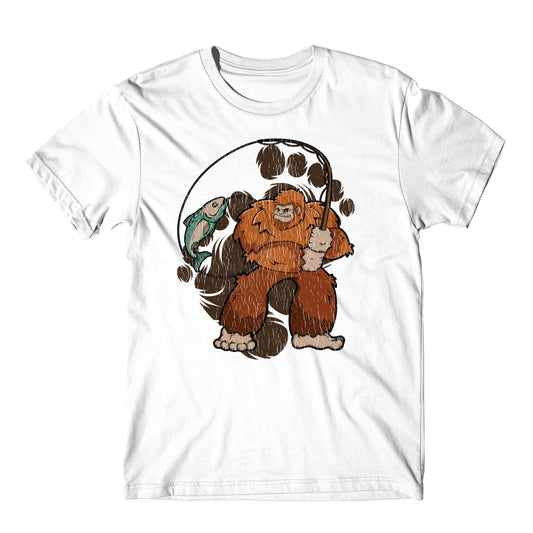 Bigfoot Fishing Shirt - Sasquatch Catching a Fish T-Shirt