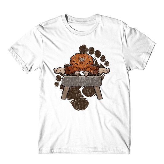 Bigfoot Gymnastics Shirt - Sasquatch on Pommel Horse T-Shirt