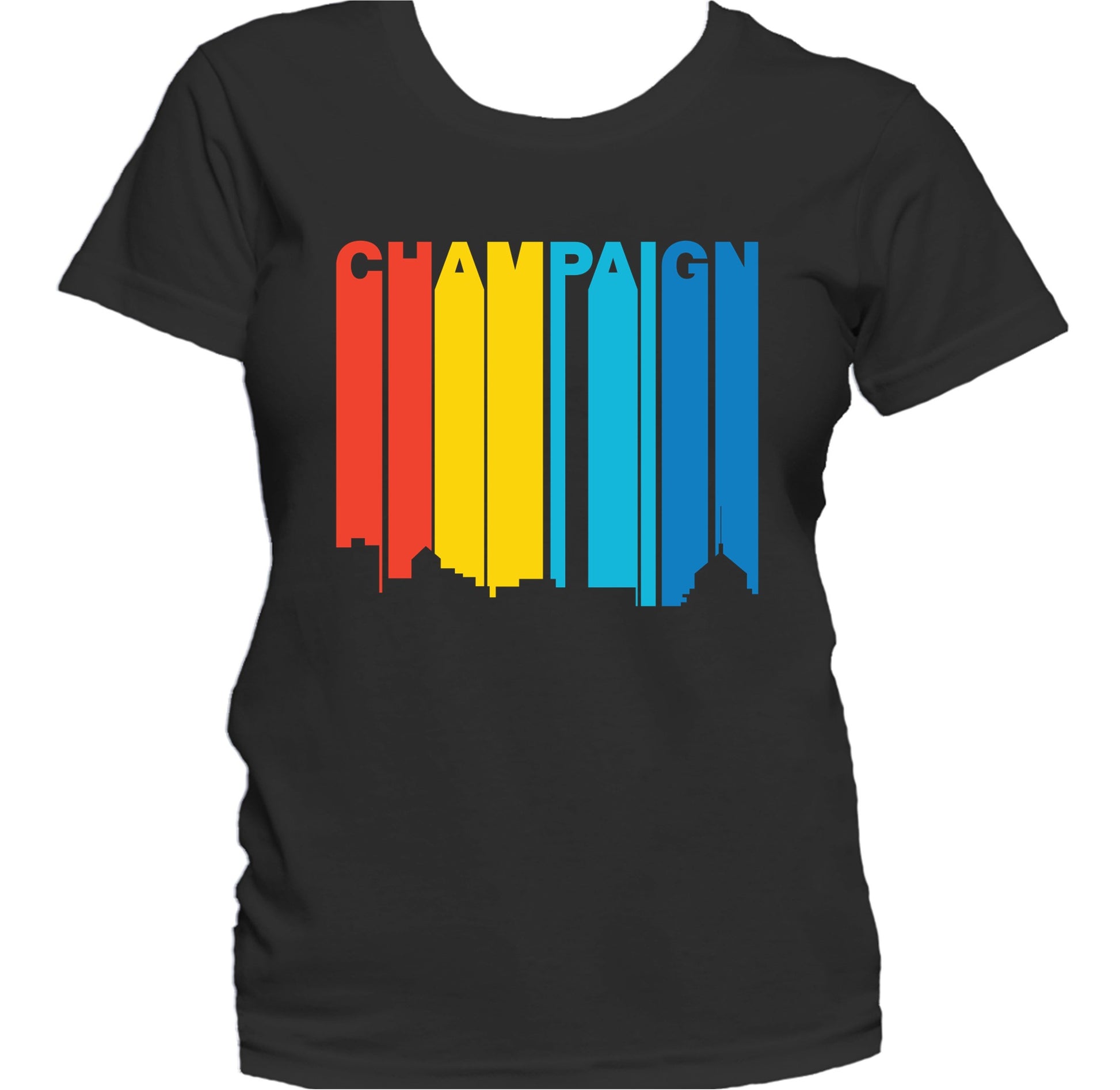 Retro 1970's Style Champaign Illinois Skyline Women's T-Shirt