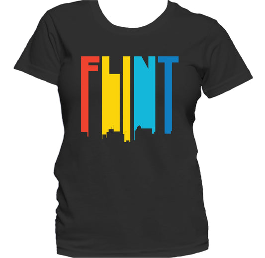 Retro 1970's Style Flint Michigan Skyline Women's T-Shirt