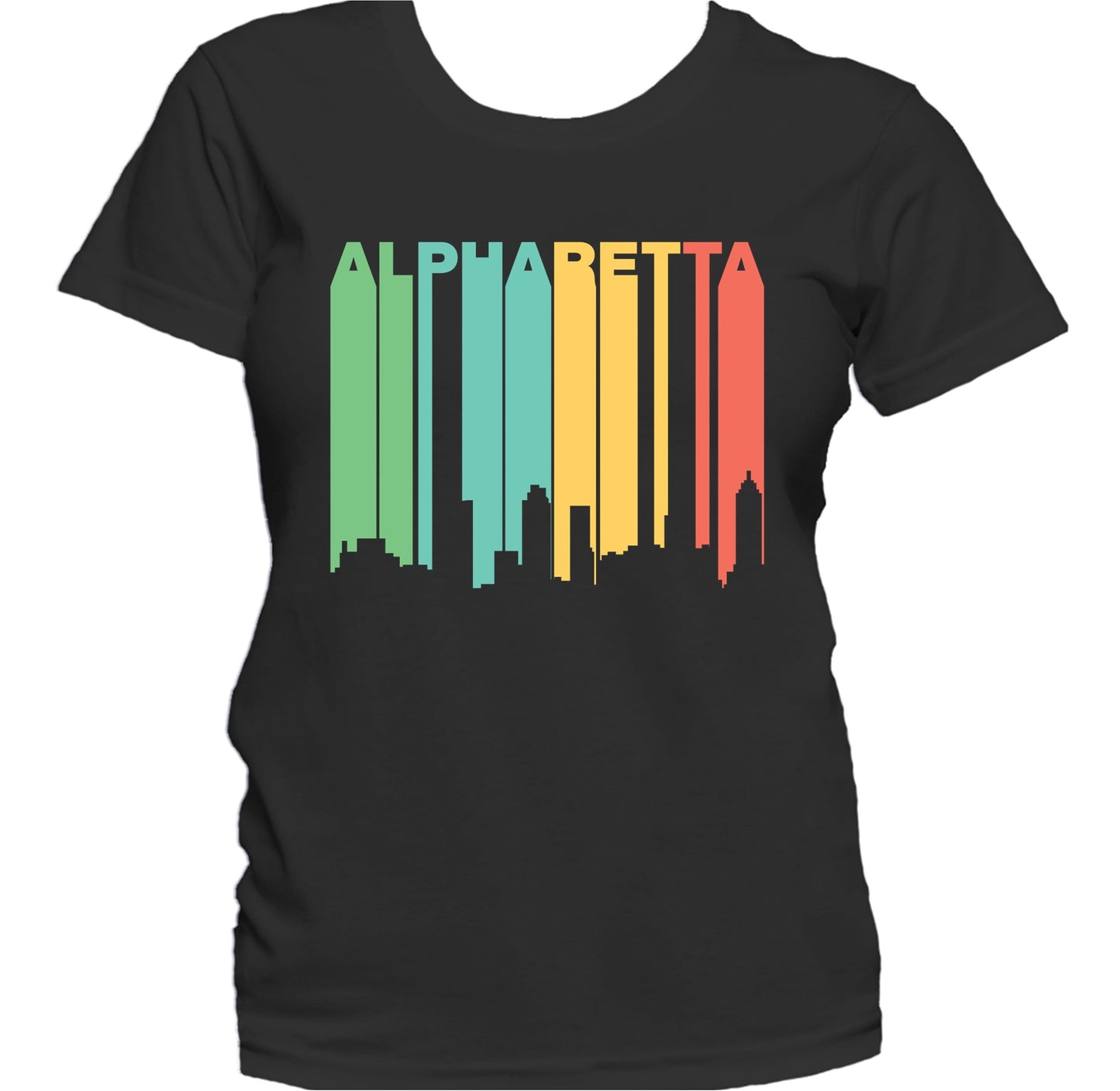 Retro 1970's Style Alpharetta Georgia Skyline Women's T-Shirt