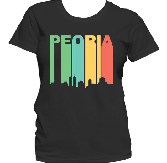 Retro 1970's Style Peoria Illinois Skyline Women's T-Shirt