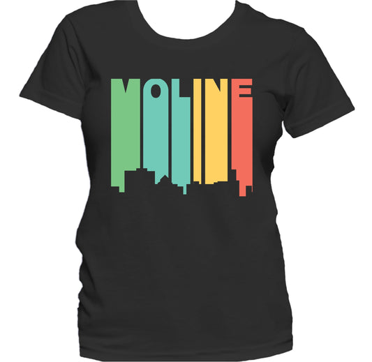 Retro 1970's Style Moline Illinois Skyline Women's T-Shirt