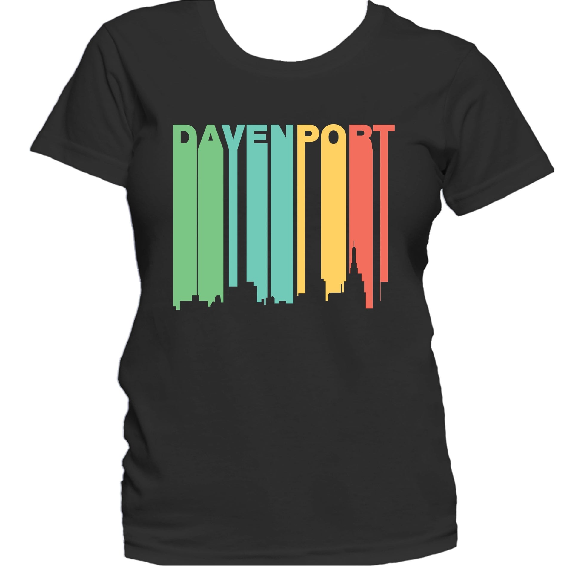 Retro 1970's Style Davenport Iowa Skyline Women's T-Shirt