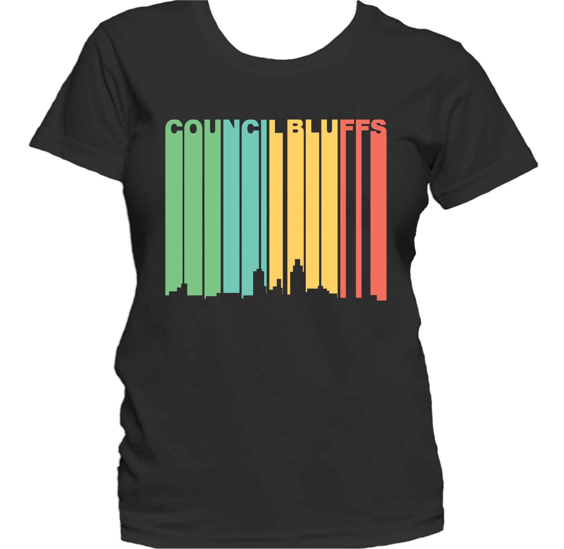 Retro 1970's Style Council Bluffs Iowa Skyline Women's T-Shirt