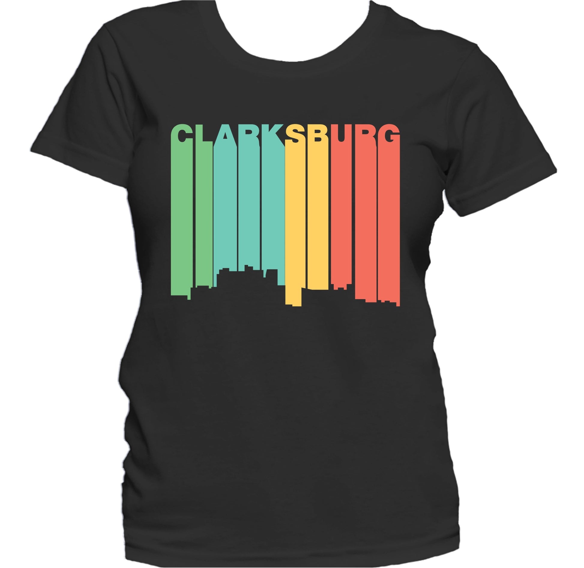 Retro 1970's Style Clarksburg West Virginia Skyline Women's T-Shirt