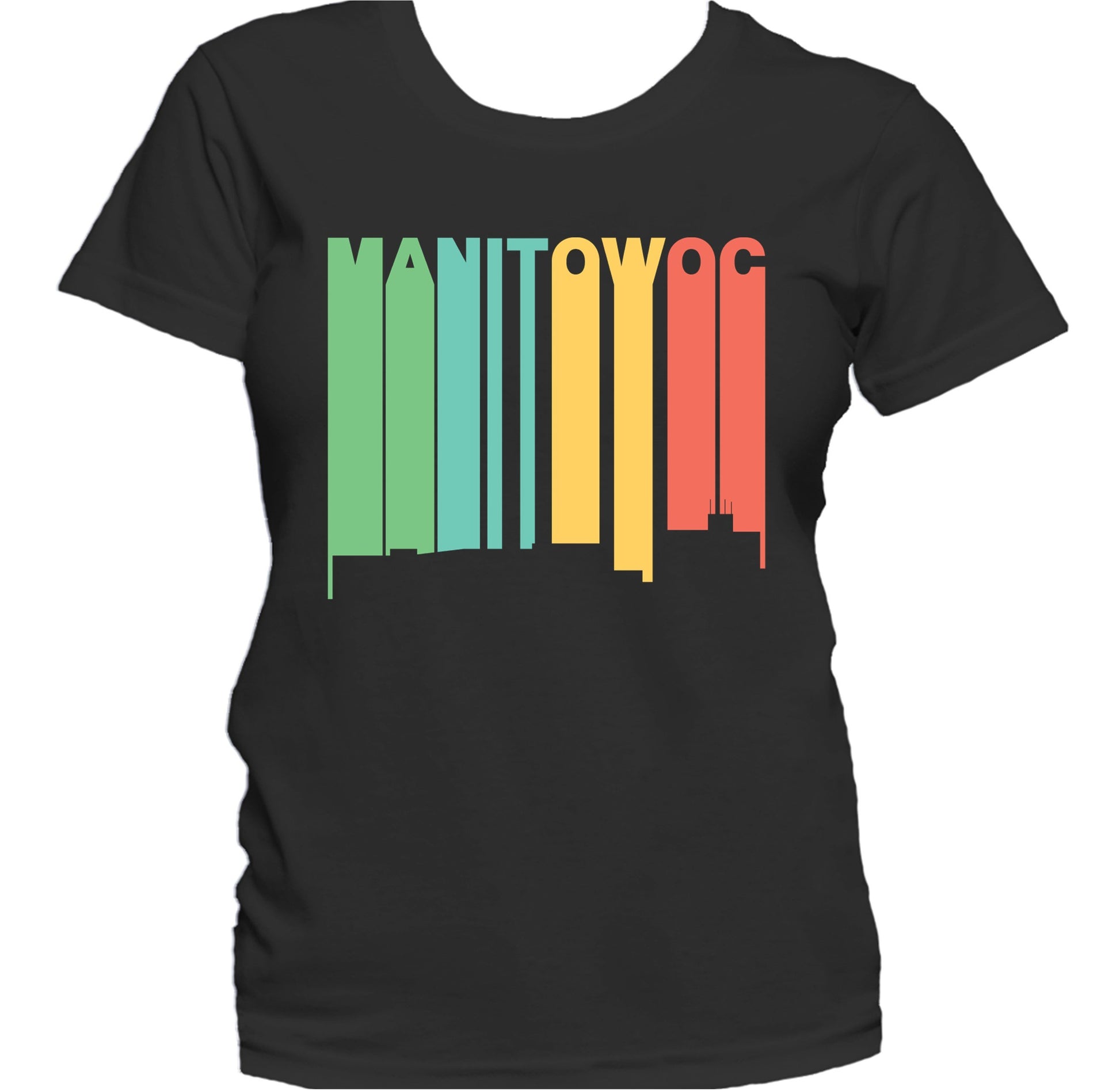 Retro 1970's Style Manitowoc Wisconsin Skyline Women's T-Shirt