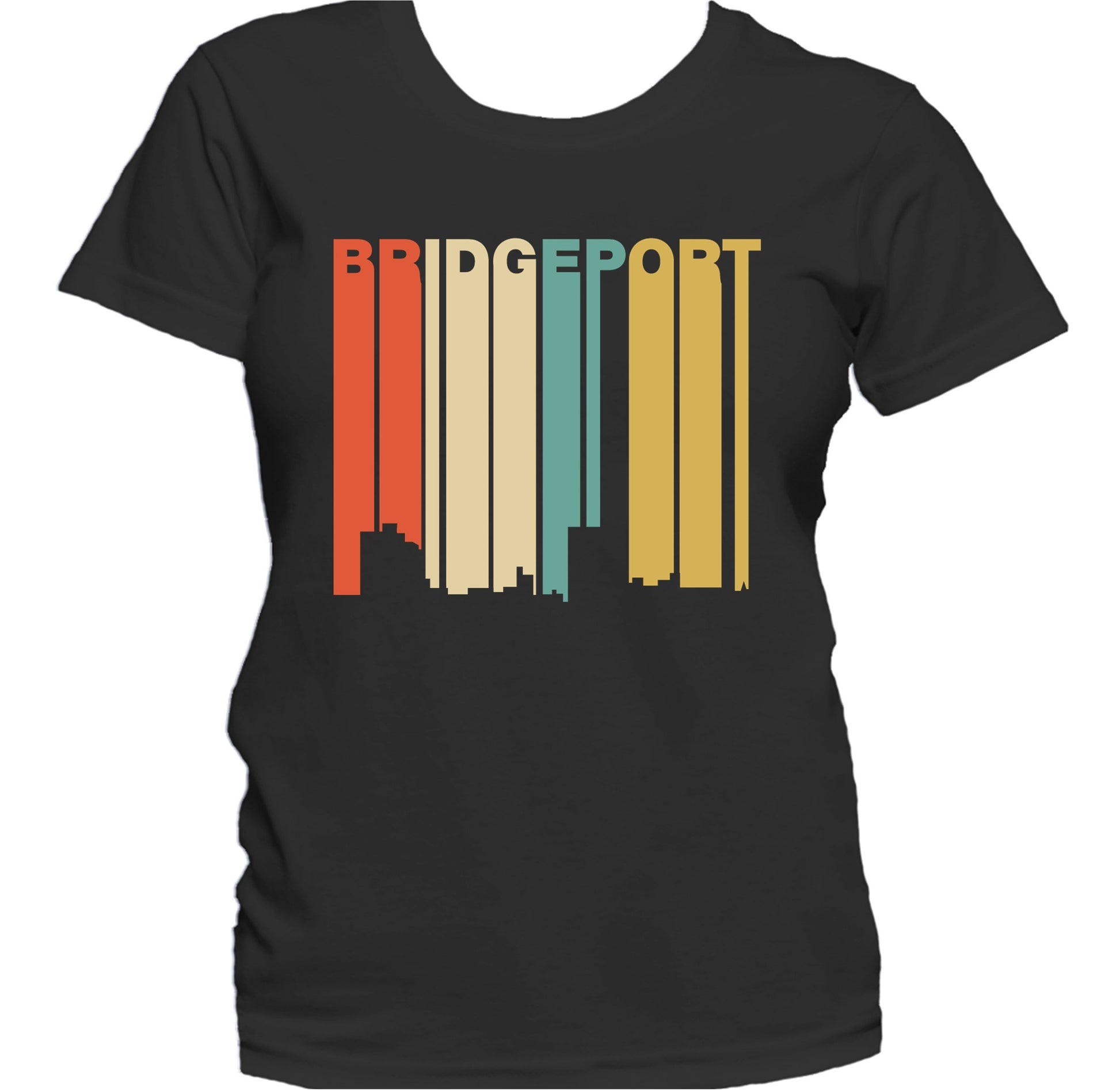 Retro 1970's Style Bridgeport Connecticut Skyline Women's T-Shirt