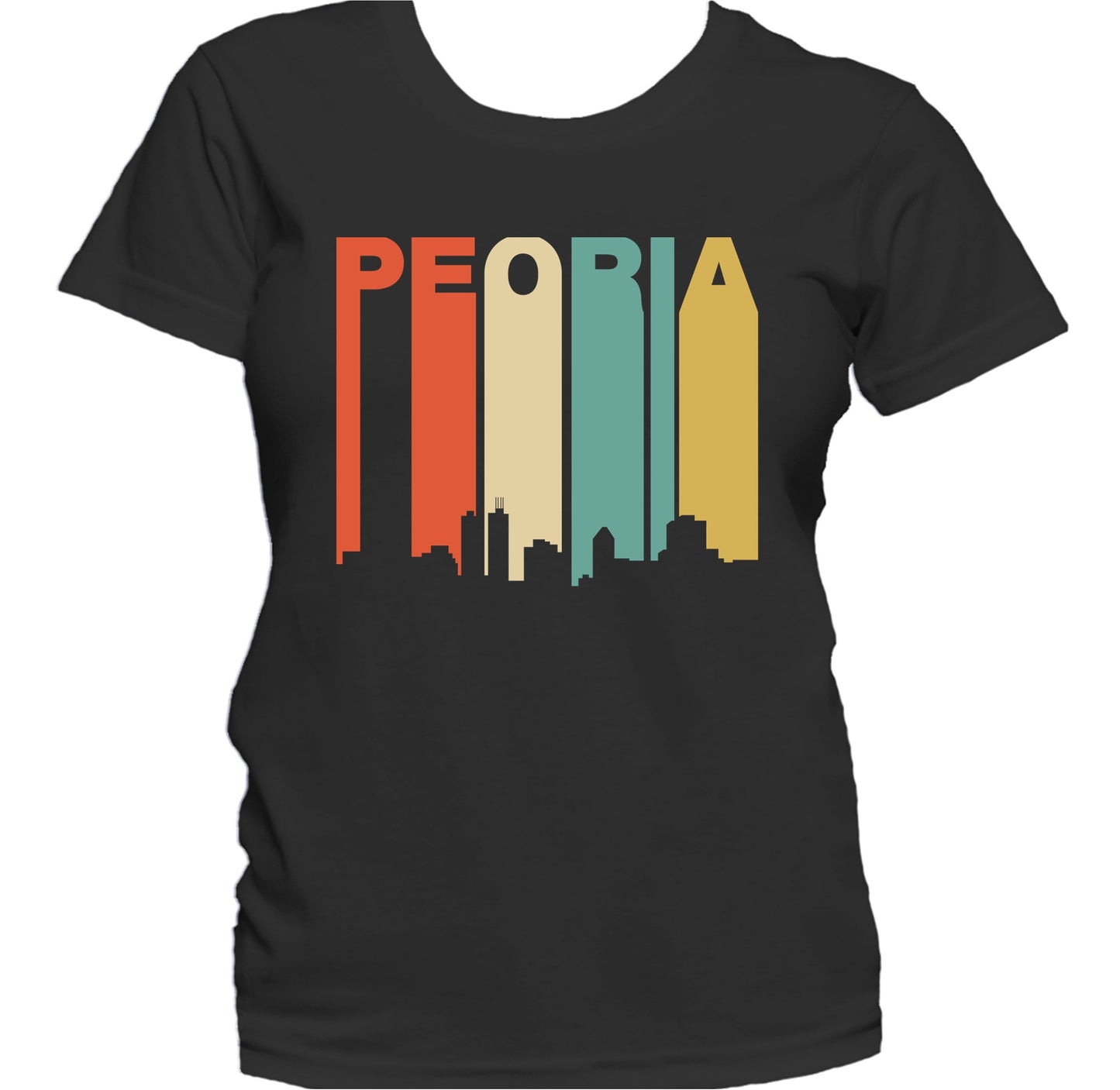 Retro 1970's Style Peoria Illinois Skyline Women's T-Shirt