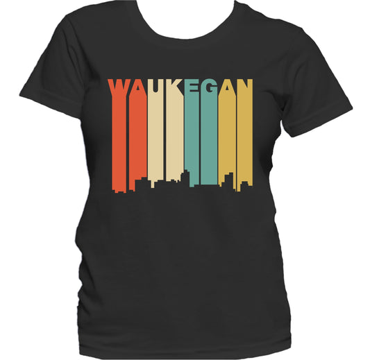 Retro 1970's Style Waukegan Illinois Skyline Women's T-Shirt
