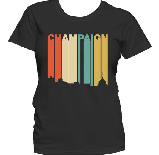 Retro 1970's Style Champaign Illinois Skyline Women's T-Shirt
