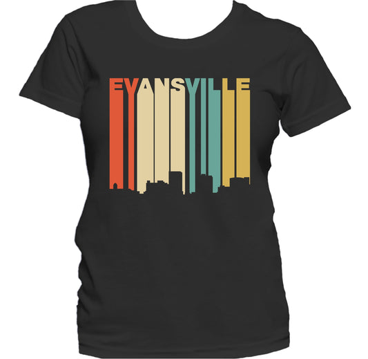 Retro 1970's Style Evansville Indiana Skyline Women's T-Shirt
