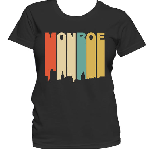 Retro 1970's Style Monroe Louisiana Skyline Women's T-Shirt