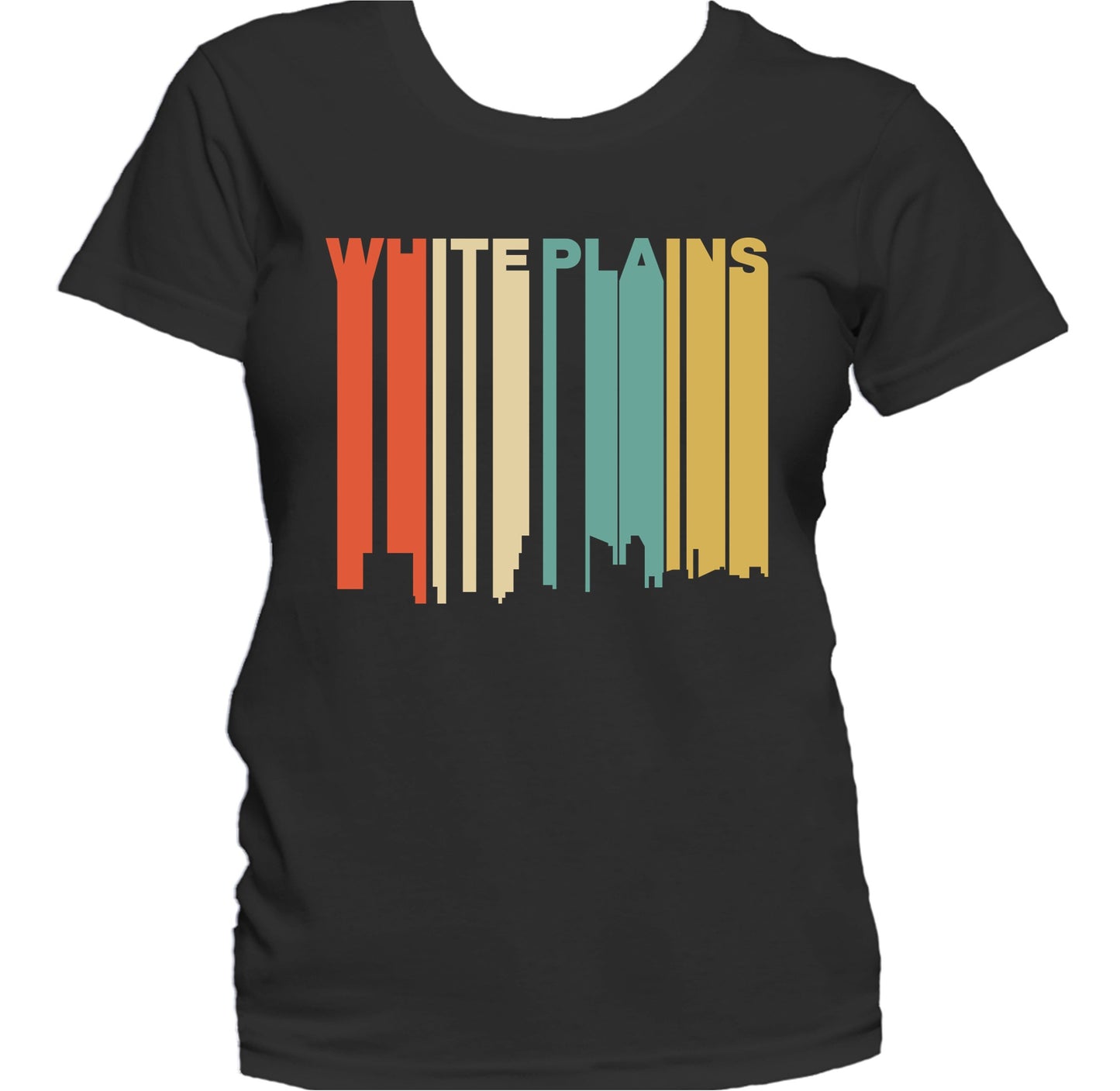 Retro 1970's Style White Plains New York Skyline Women's T-Shirt