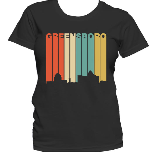 Retro 1970's Style Greensboro North Carolina Skyline Women's T-Shirt