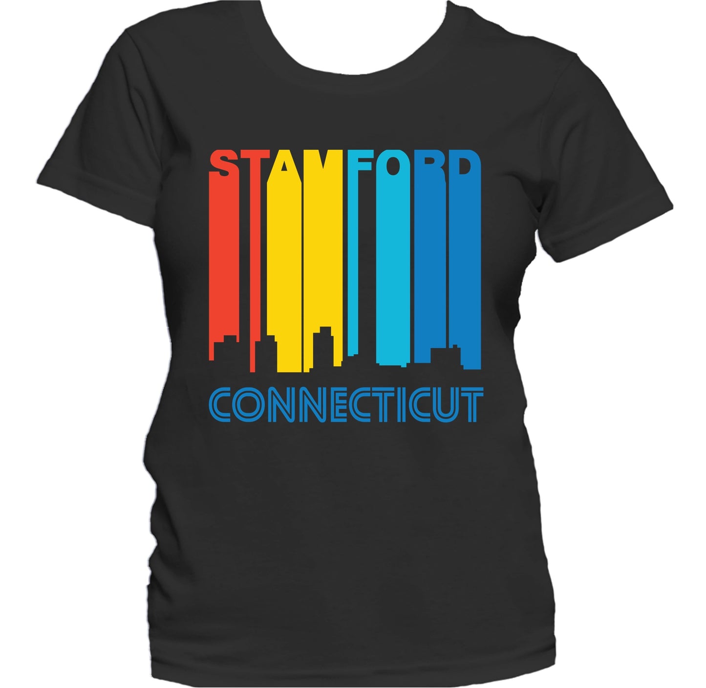 Retro 1970's Style Stamford Connecticut Skyline Women's T-Shirt