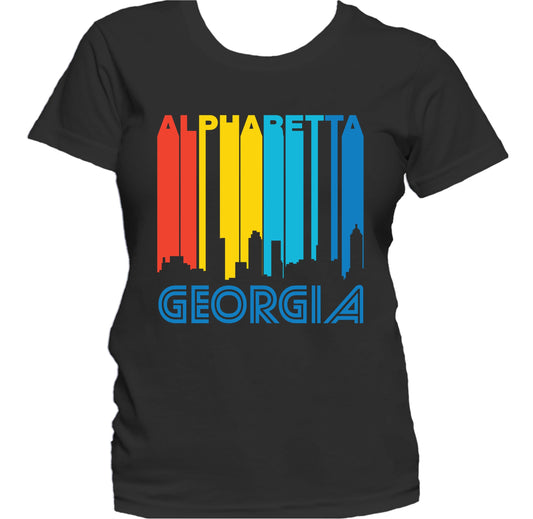 Retro 1970's Style Alpharetta Georgia Skyline Women's T-Shirt
