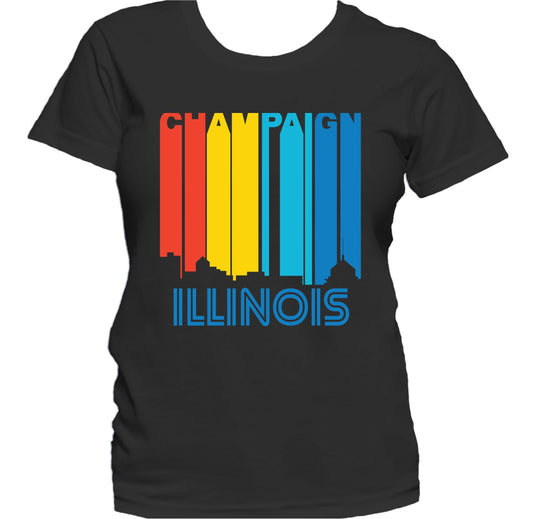 Retro 1970's Style Champaign Illinois Skyline Women's T-Shirt