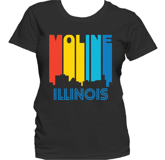 Retro 1970's Style Moline Illinois Skyline Women's T-Shirt