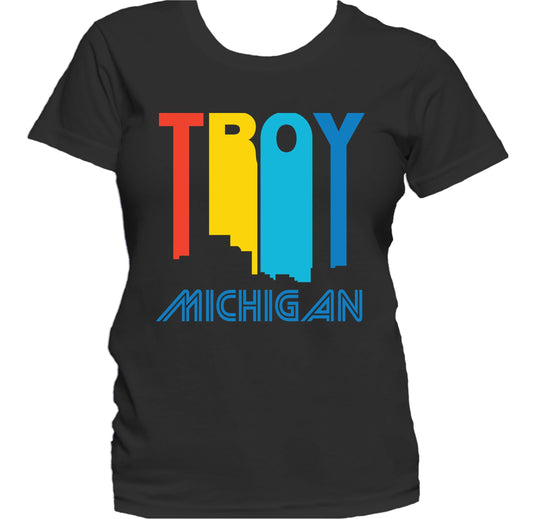 Retro 1970's Style Troy Michigan Skyline Women's T-Shirt