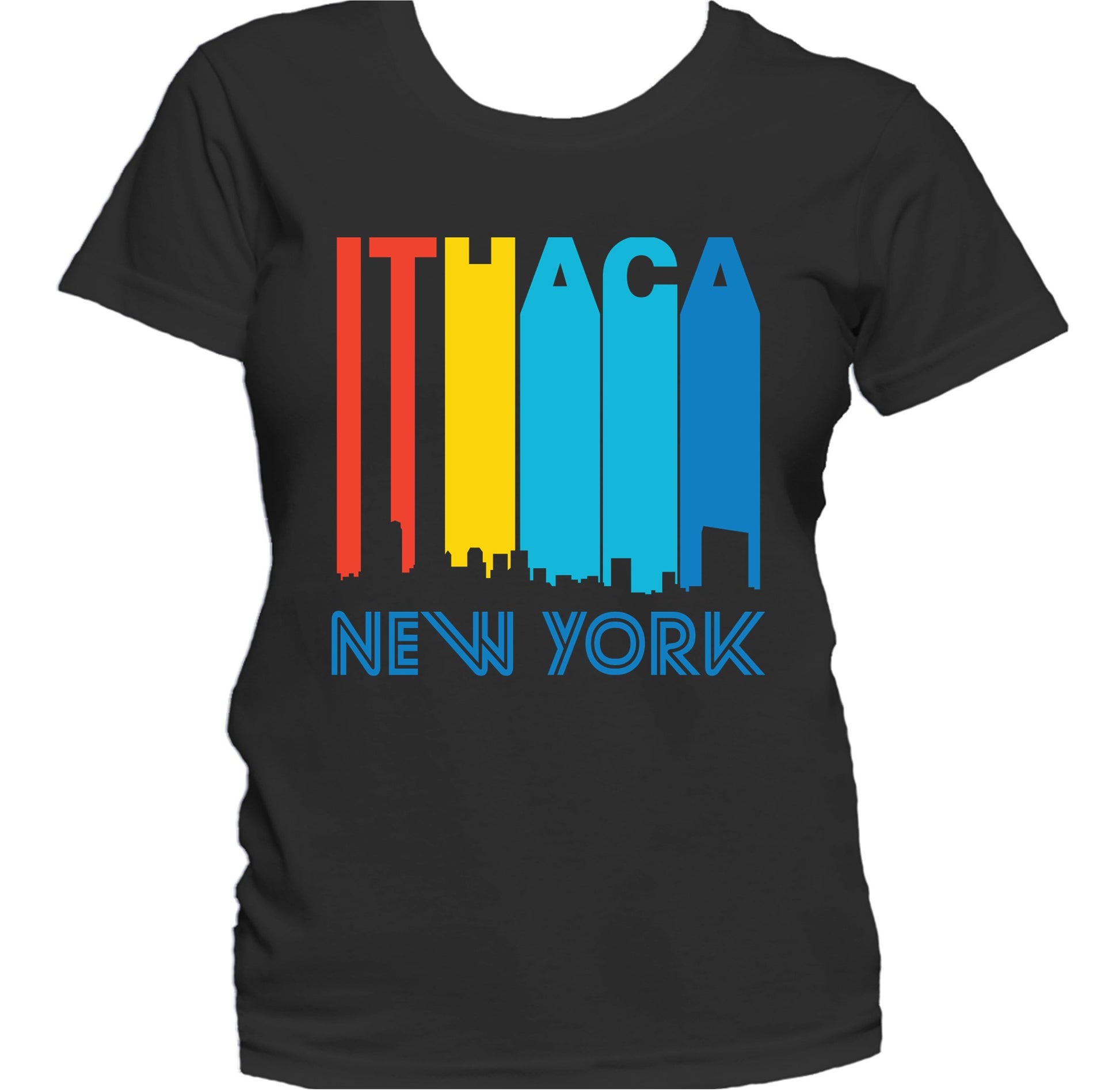 Retro 1970's Style Ithaca New York Skyline Women's T-Shirt