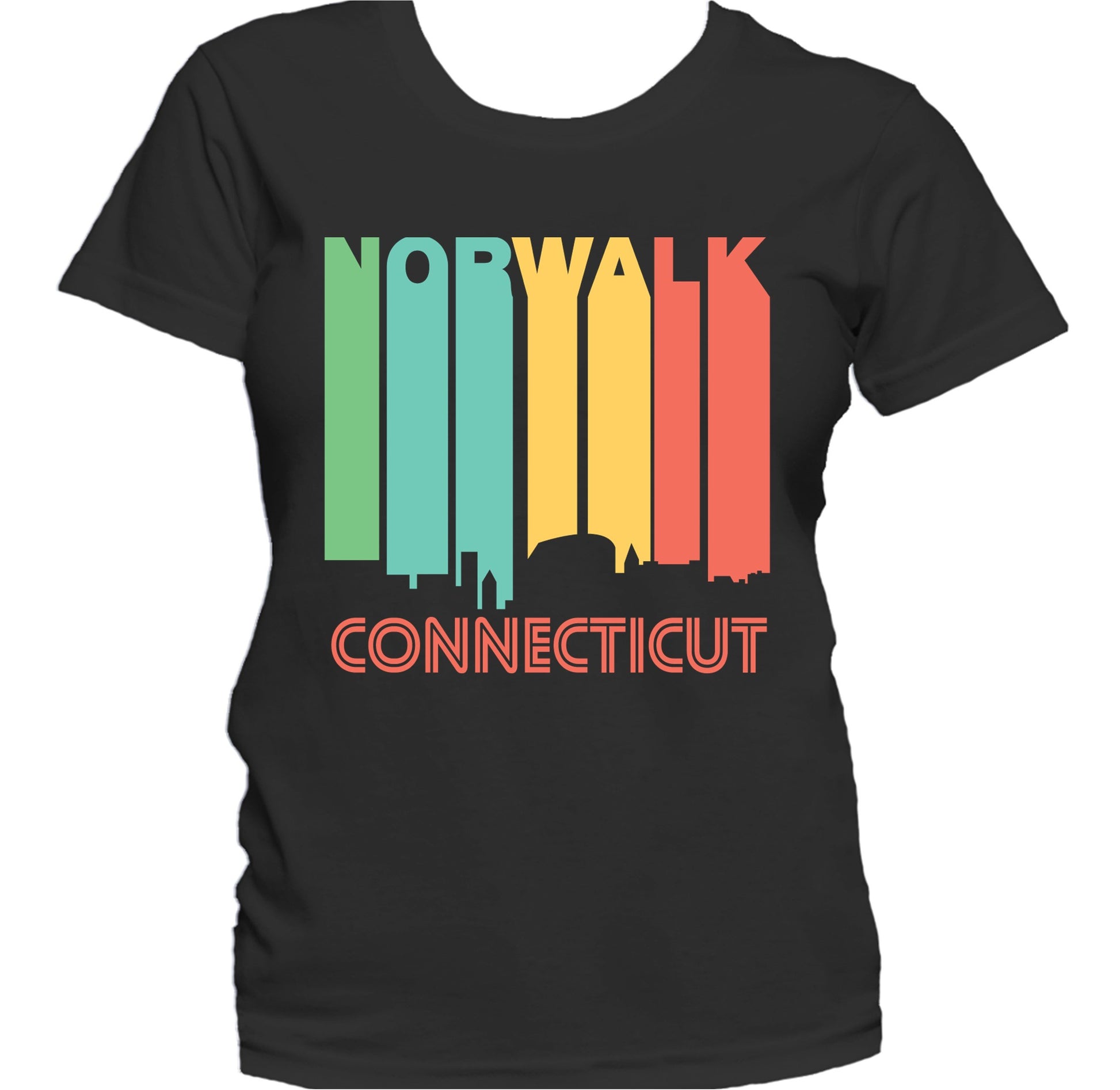 Retro 1970's Style Norwalk Connecticut Skyline Women's T-Shirt