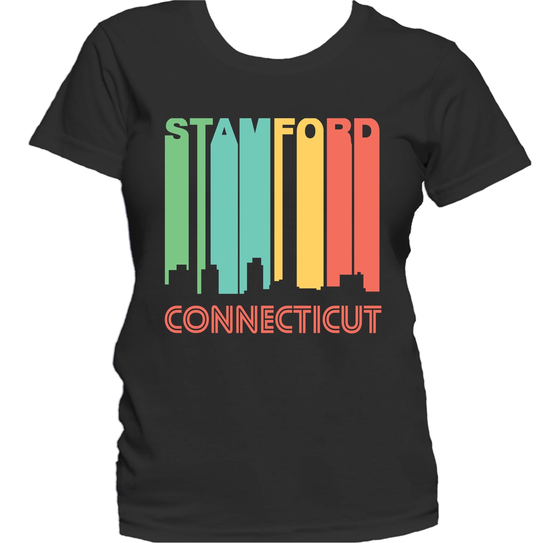 Retro 1970's Style Stamford Connecticut Skyline Women's T-Shirt