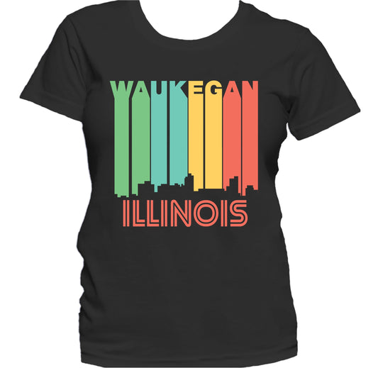 Retro 1970's Style Waukegan Illinois Skyline Women's T-Shirt