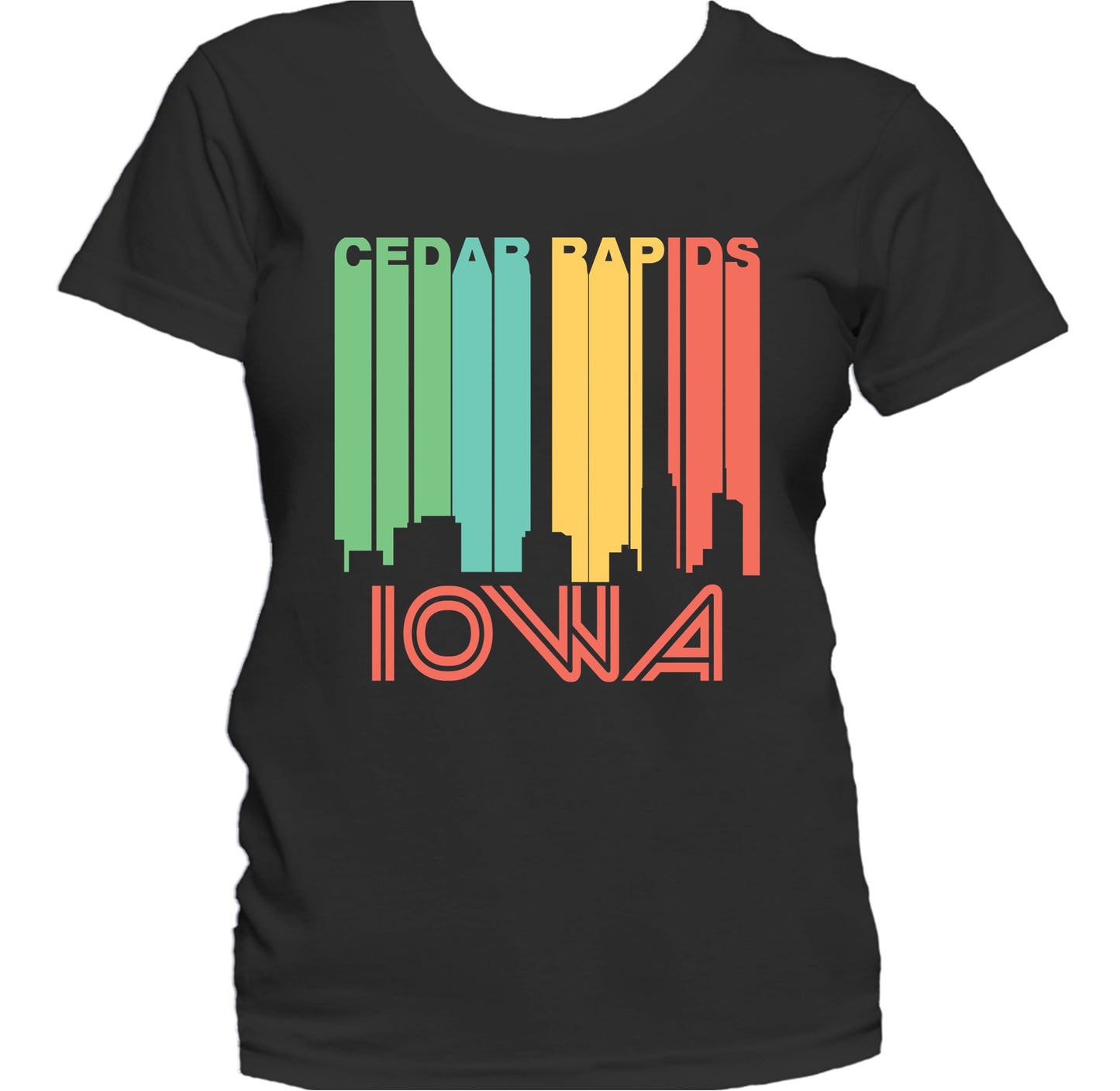 Retro 1970's Style Cedar Rapids Iowa Skyline Women's T-Shirt