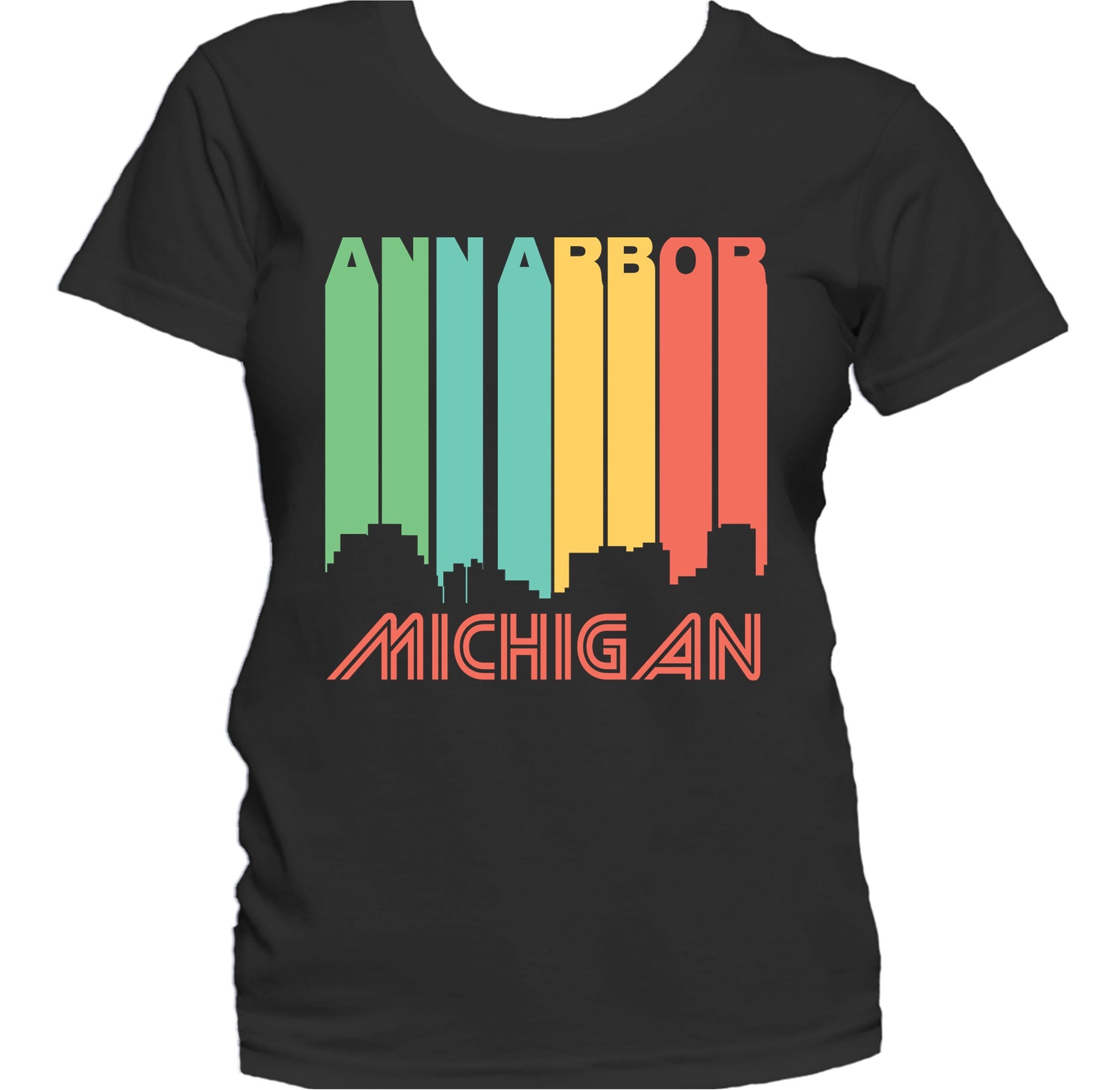 Retro 1970's Style Ann Arbor Michigan Skyline Women's T-Shirt