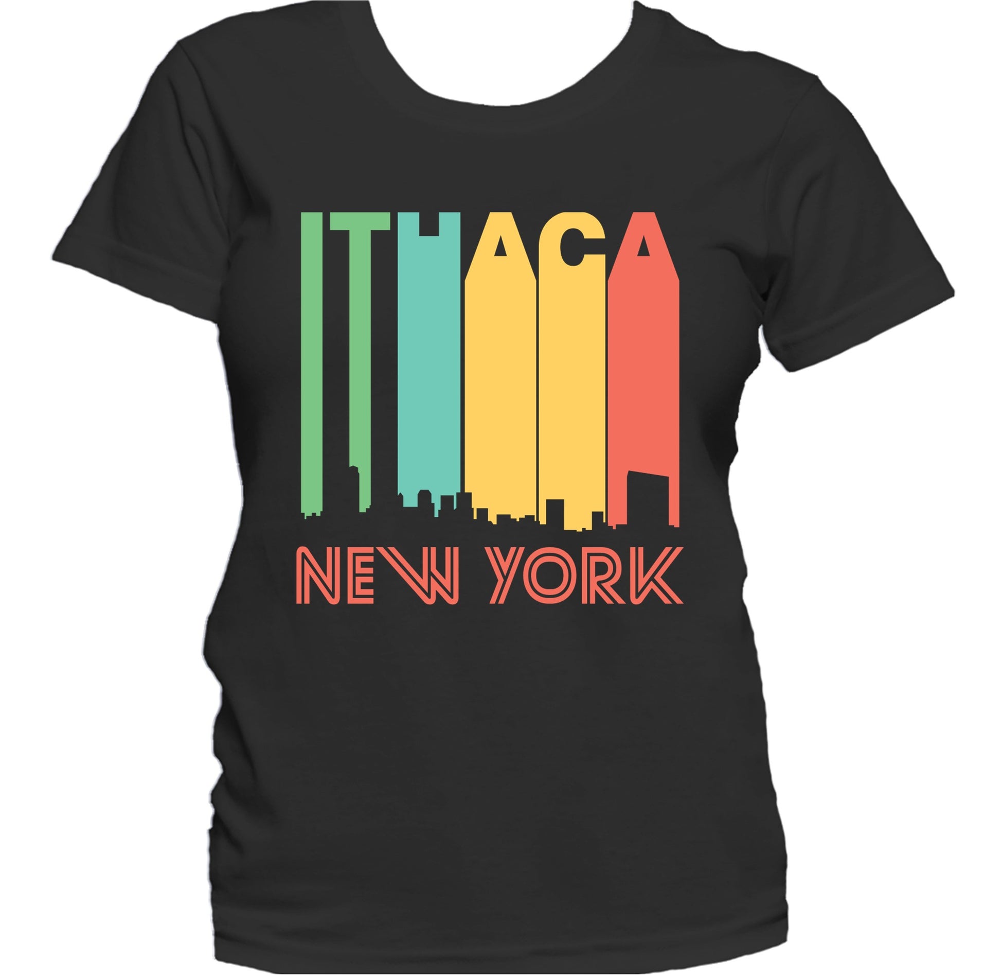 Retro 1970's Style Ithaca New York Skyline Women's T-Shirt