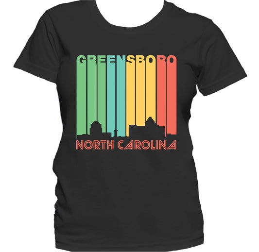 Retro 1970's Style Greensboro North Carolina Skyline Women's T-Shirt