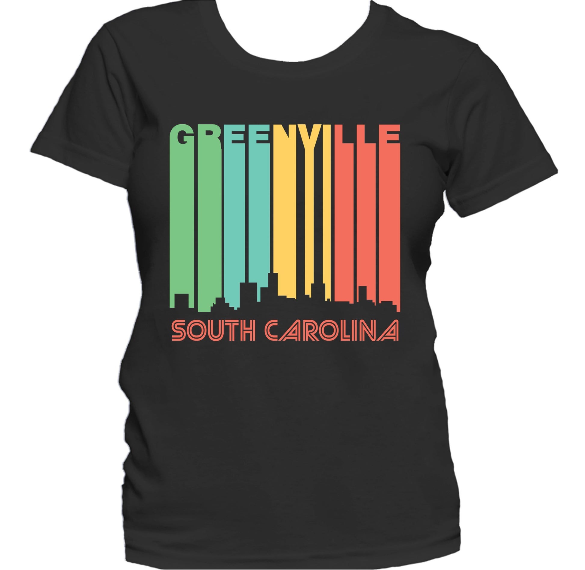 Retro 1970's Style Greenville South Carolina Skyline Women's T-Shirt