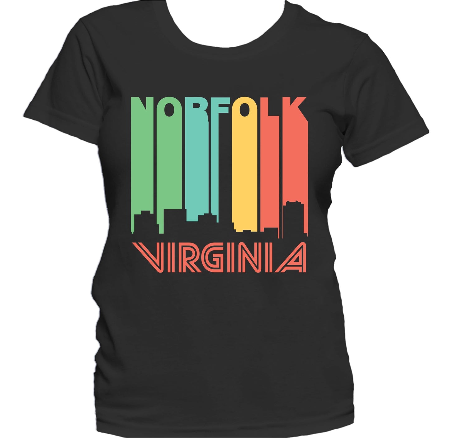 Retro 1970's Style Norfolk Virginia Skyline Women's T-Shirt