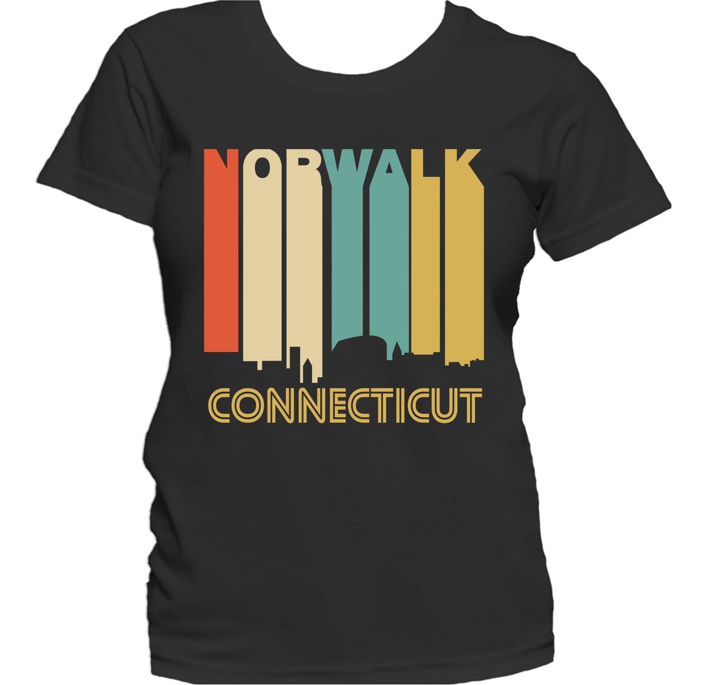 Retro 1970's Style Norwalk Connecticut Skyline Women's T-Shirt